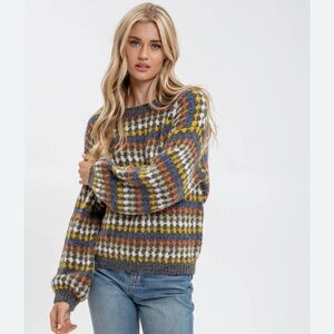 Blu Pepper Multicolor Crewneck Knit Pullover — Vibrant Color-Pop Sweater